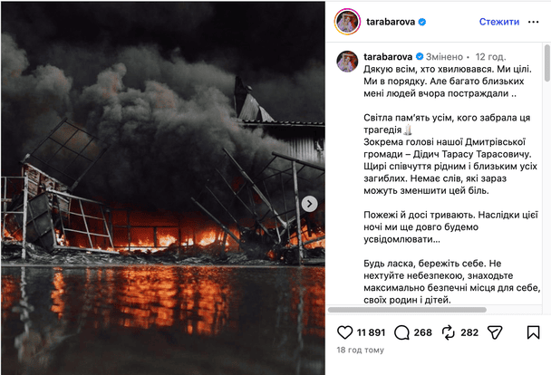 Допис Світлани Тарабарової / © instagram.com/tarabarova