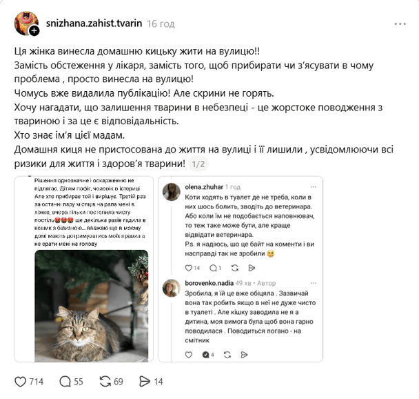 Реакція ГО «Захист тварин „Плюшка“» / © скриншот