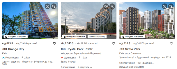 Ціни на квартири в новобудовах Києва / dom.ria.com