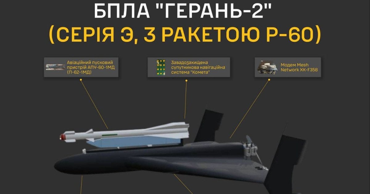 Модифицированный дрон "Герань-2" с ракетой Р-60