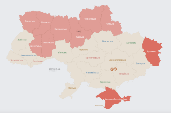 У низці областей оголошена повітряна тривога через загрозу балістики