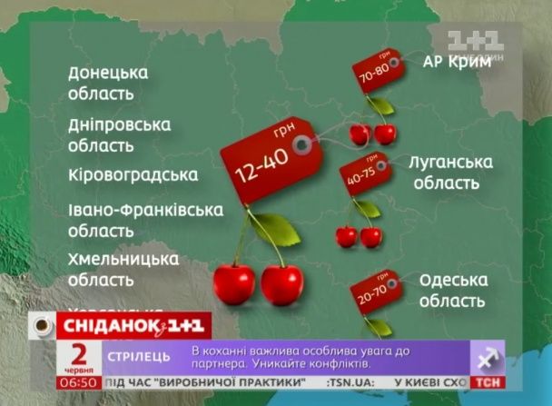 Самые высокие и самые низкие цены на черешню в Украине / © Сніданок з 1+1