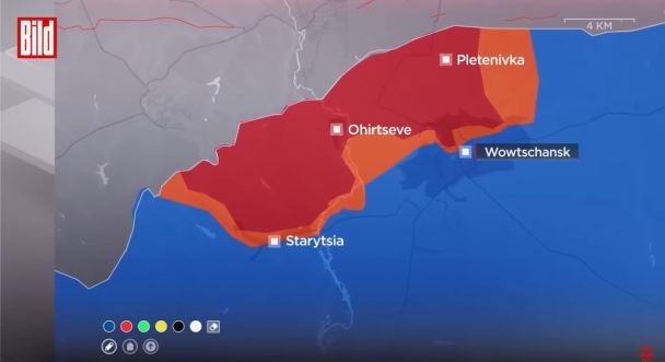 Ситуація біля Вовчанська на Харківщині. Фото: Bild.