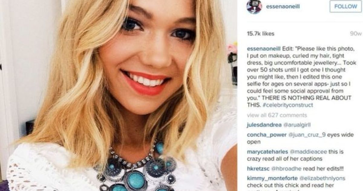 &laquo;Пожалуйста, лайкните это фото. Я накрасилась, накрутила волосы, узкое платье, большая неудобная бижутерия. Сделала 50 снимков, прежде чем мне показалось, что это может вам понравиться. В этом нет ничего настоящего&raquo; / © Instagram/@essenaoneill