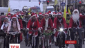 В Запорожье две сотни дедов Морозов приняли участие в новогоднем флешмобе на велосипедах