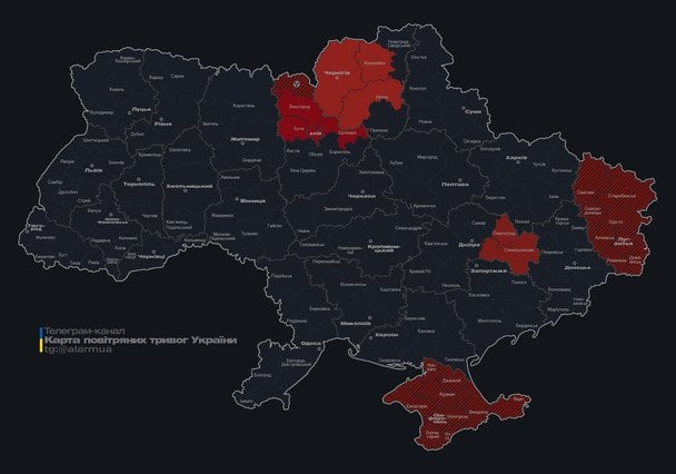 Мапа тривог станом на 07:42 середи, 14 січня.