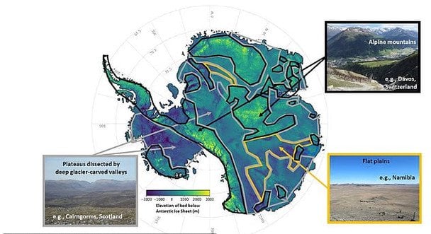 Нова карта розкрила приховані ландшафти Антарктиди, включаючи плато, гори та рівнини. / © dailymail.co.uk