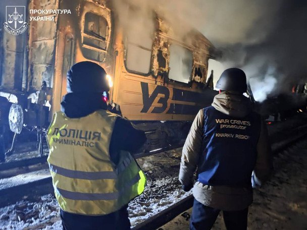 Russia attacked a train in the Kharkiv region with drones on January 27. / © Kharkiv Regional Prosecutor’s Office