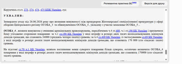 Вирок суду / © Єдиний державний реєстр судових рішень
