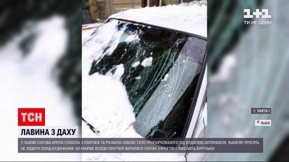 Новини України: у Львові припарковане авто розбила снігова лавина з даху