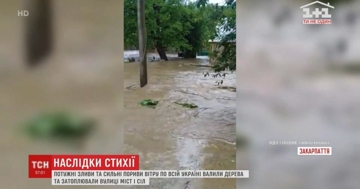 Закарпаття затопило через потужні зливи: дороги та вулиці перетворилися на річки