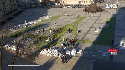 В Киеве на Софийской площади выложили трезубец с полутора миллионов тюльпанов