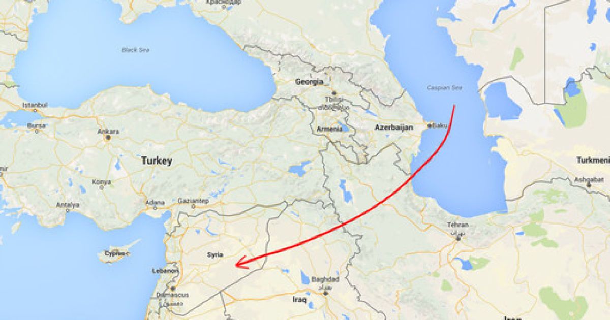 Траектория полета российских ракет в Сирию. / © tnews.ir