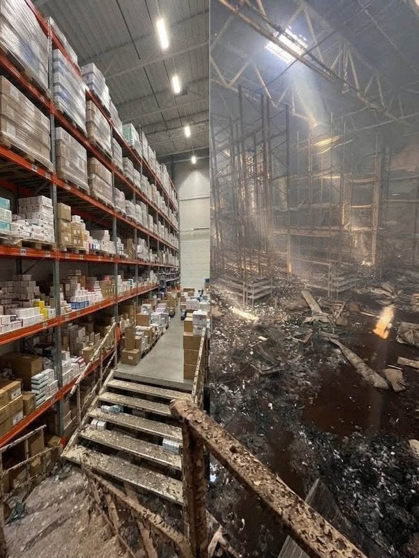 Разрушение на складе компании «Аптека доброго дня» после атаки 3 сентября