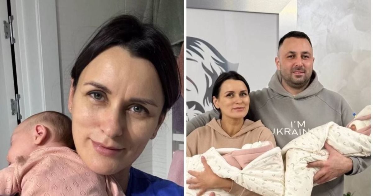 Лиза Глинская с мужем и новорожденными дочерьми