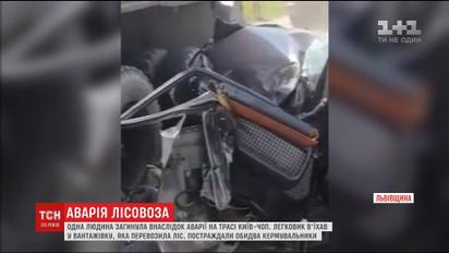На Львівщині автівка зіткнувся з вантажівкою, яка везла ліс