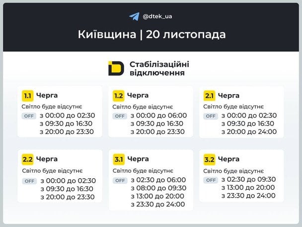 На Київщині 20 листопада діятимуть оновлені графіки відключень / © ДТЕК