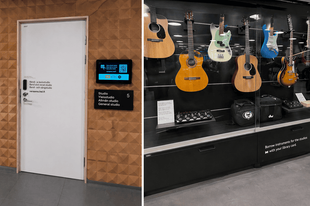 Відвідувачі можуть забронювати місце в студії та позичити інструменти за допомогою читацького квитка. Колаж: Ольги Консевич