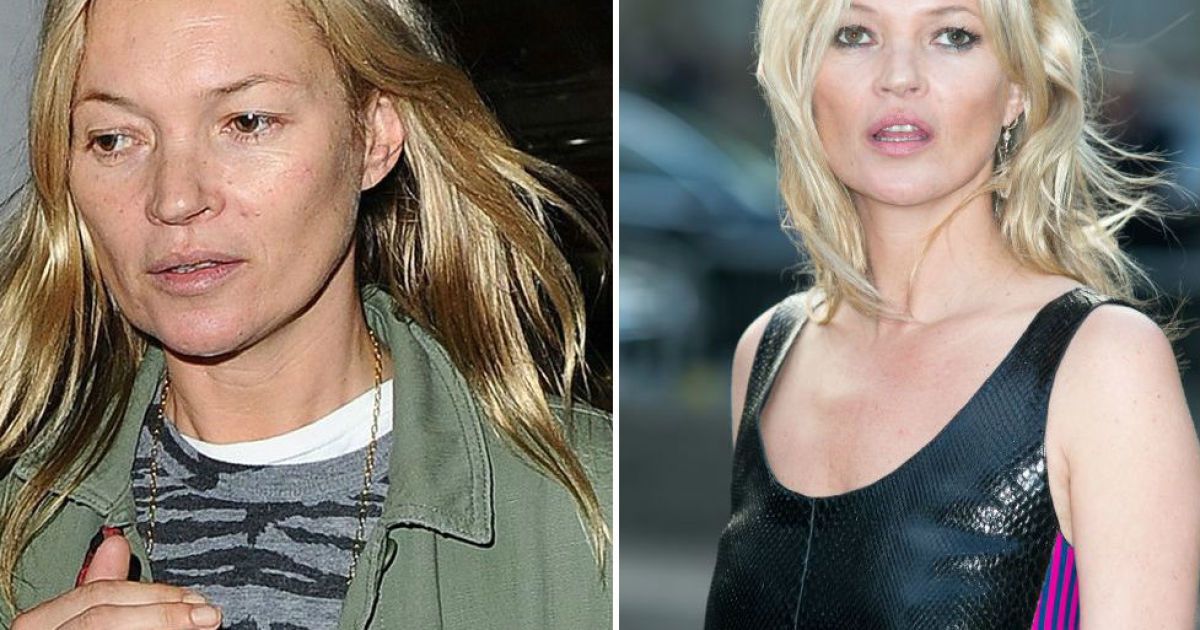 Кейт Мосс с макияжем и без (фото: Getty Images и East News)