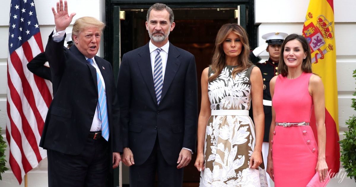 Испанская королевская чета - король Филипп VI и королева Летиция на встрече с президентом США Дональдом Трампом и его супругой Меланией