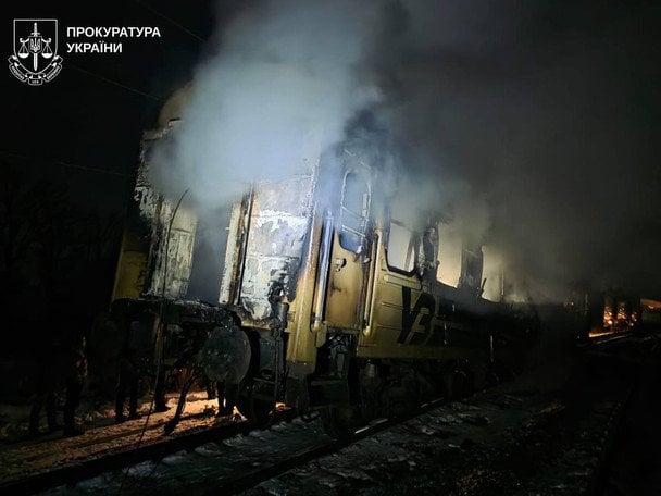 Russia attacked a train in the Kharkiv region with drones on January 27. / © Kharkiv Regional Prosecutor’s Office