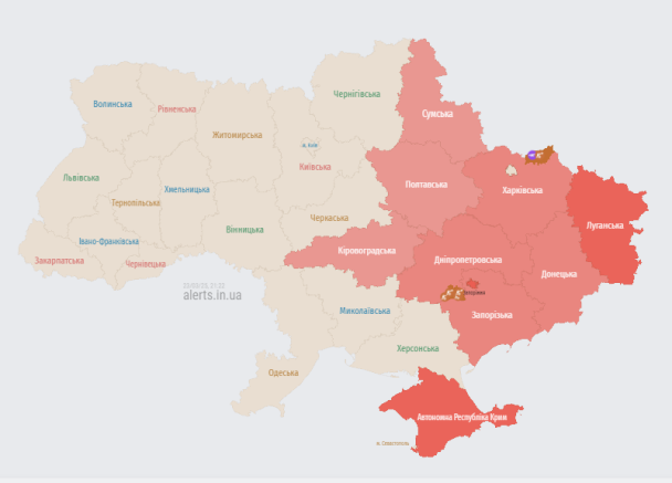 Повітряна тривога 23 березня - мапа alerts.in.ua / © 