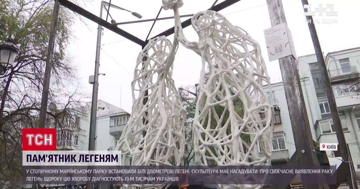 В Киеве памятником в виде легких решили напомнить об угрозе рака для украинцев