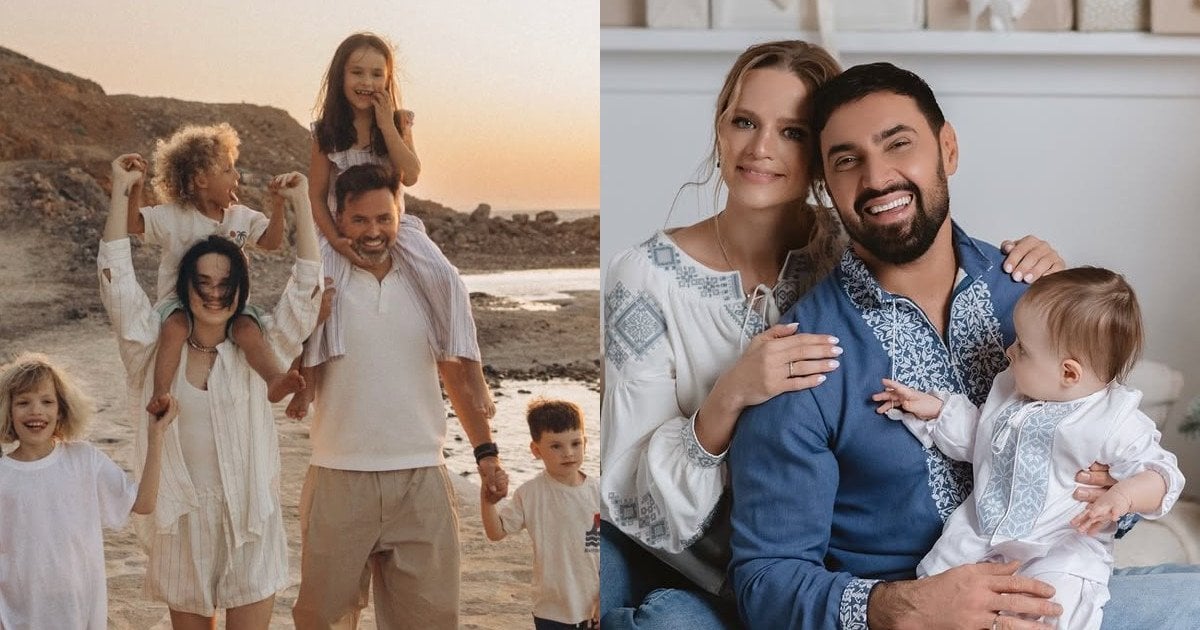 Семья Тимура Мирошниченко - слева, Виталия Козловского - справа