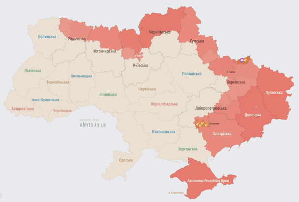 Повітряна тривога 2 червня / © alerts.in.ua