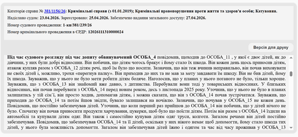 Свідчення підозрюваного / &copy; Єдиний державний реєстр судових рішень