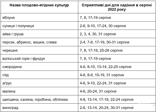 Посівний календар на серпень 2022: таблиця для ягідно-плодових культур / © ТСН.ua