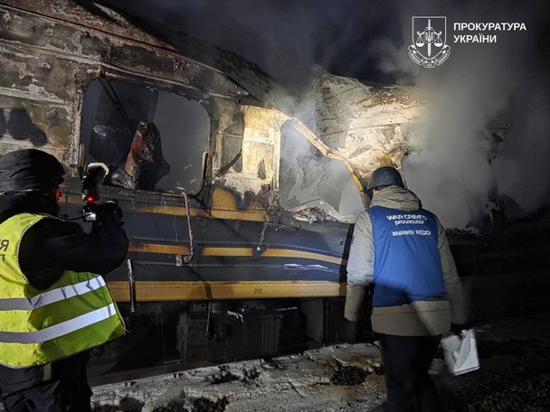 Russia attacked a train in the Kharkiv region with drones on January 27. / © Kharkiv Regional Prosecutor’s Office