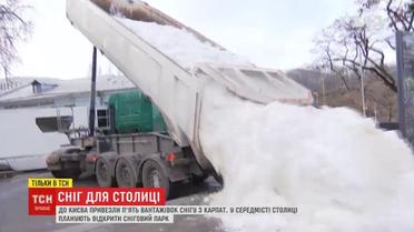В Киев на грузовиках привезли карпатский снег
