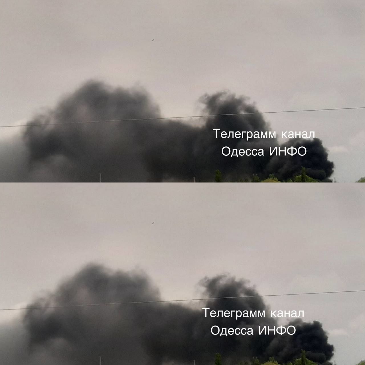 Після вранішніх вибухів над Одесою здійнявся чорний дим. Фото: Телеграм-канал 