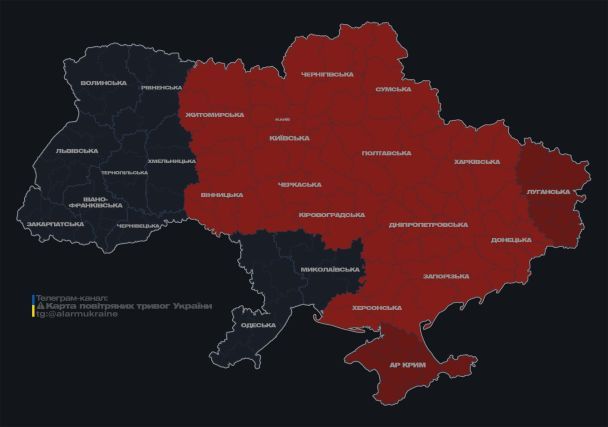 Актуальная карта воздушных тревог на 08:55 среды, 12 июня.