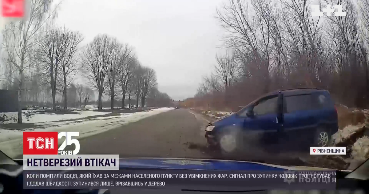 У Рівненській області п’яний водій тікав від копів, аж поки його не спинило дерево