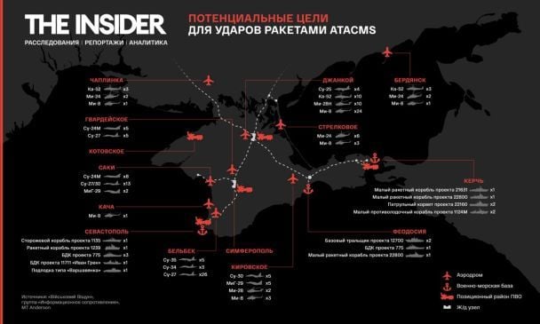 Карта возможных целей для кассетных ракет ATACMS / © The Insider