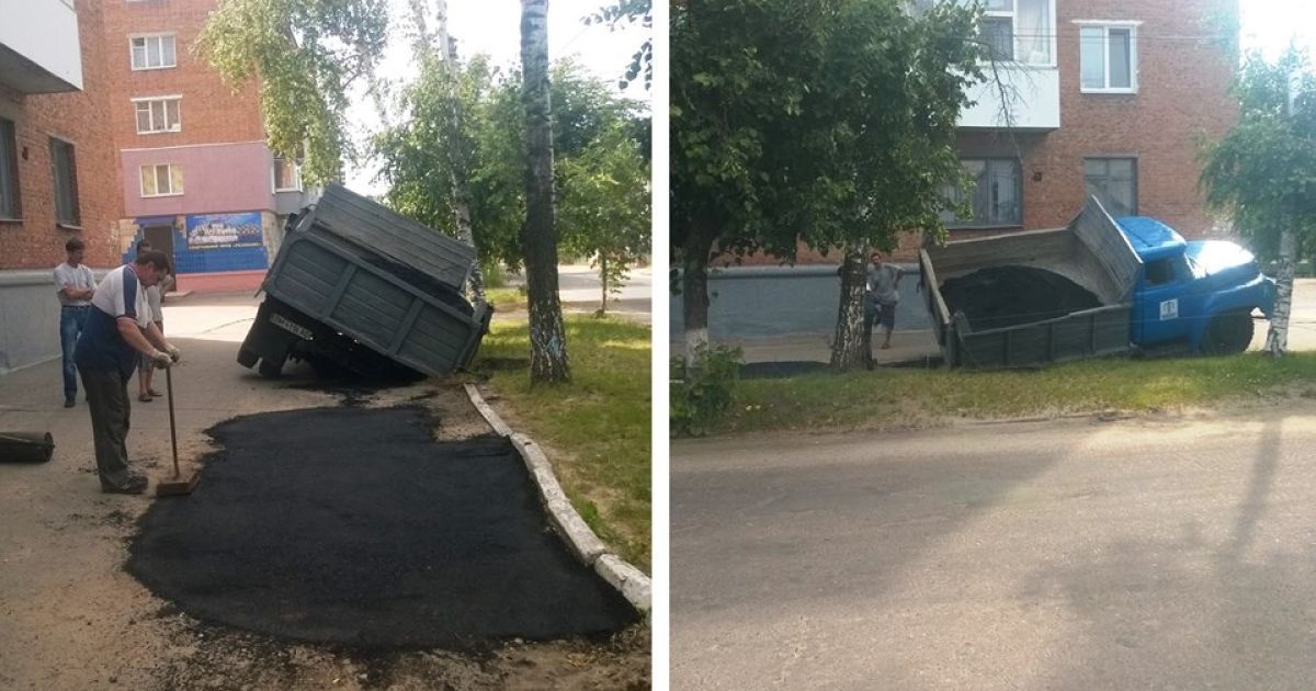 ЗИЛ попал в водопроводный колодец