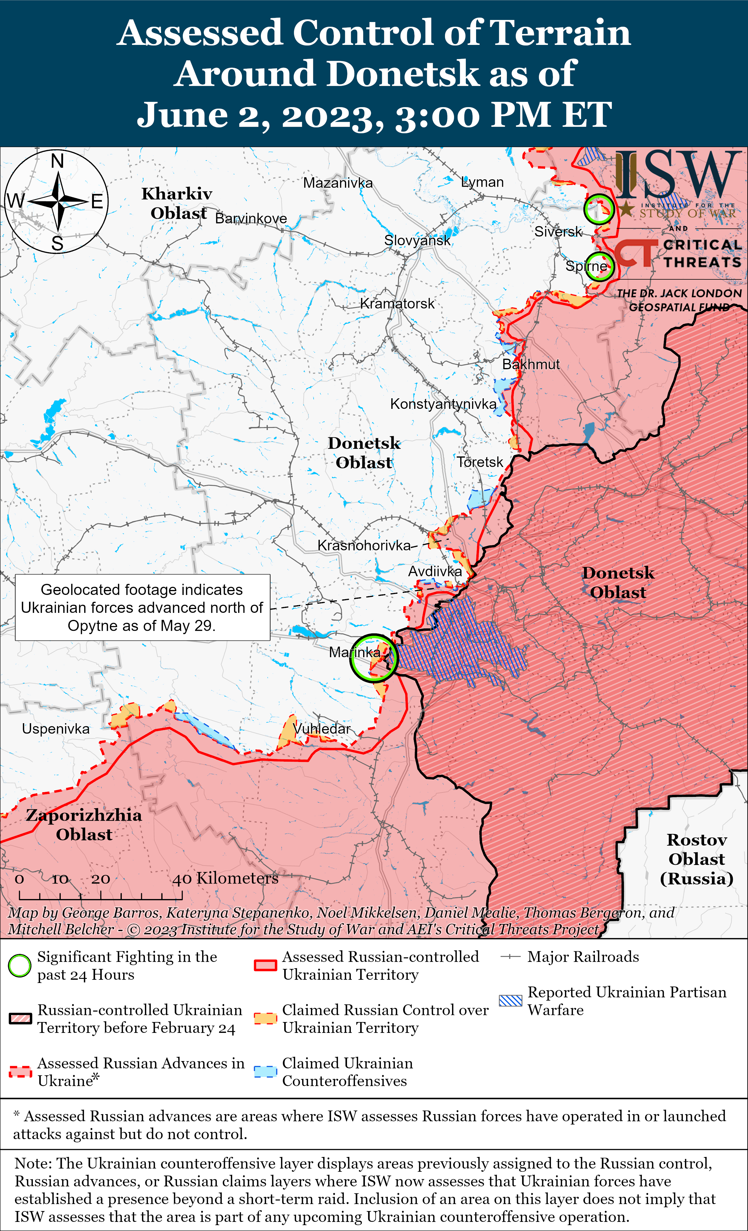 Ситуація на Донбасі. Карта боїв ISW. / © 