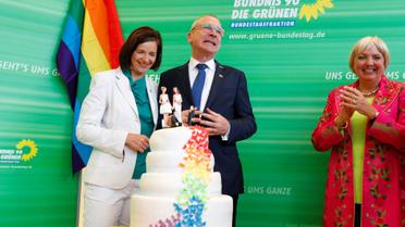 Немецкая политическая партия "Зеленые" отпраздновала решение парламента радужным тортом. / © Reuters