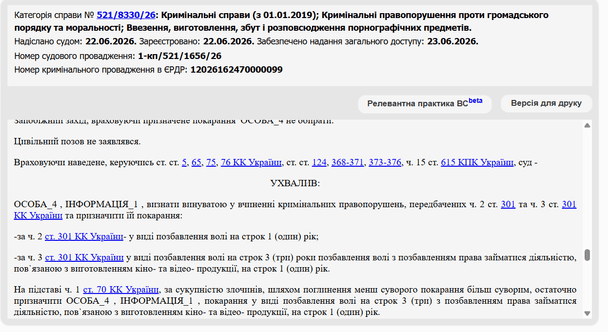 Вирок суду / © Єдиний державний реєстр судових рішень