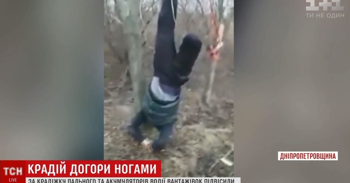 Далекобійники підвісили на дереві догори ногами крадія пального на Дніпропетровщині