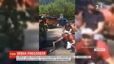 Двоє чоловіків влаштували "риболовлю" посеред дороги на Закарпатті