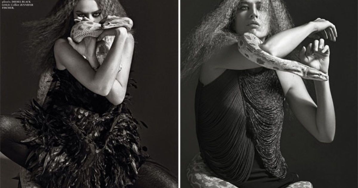 Женщина с питоном: Ракель Циммерман для Vogue Paris