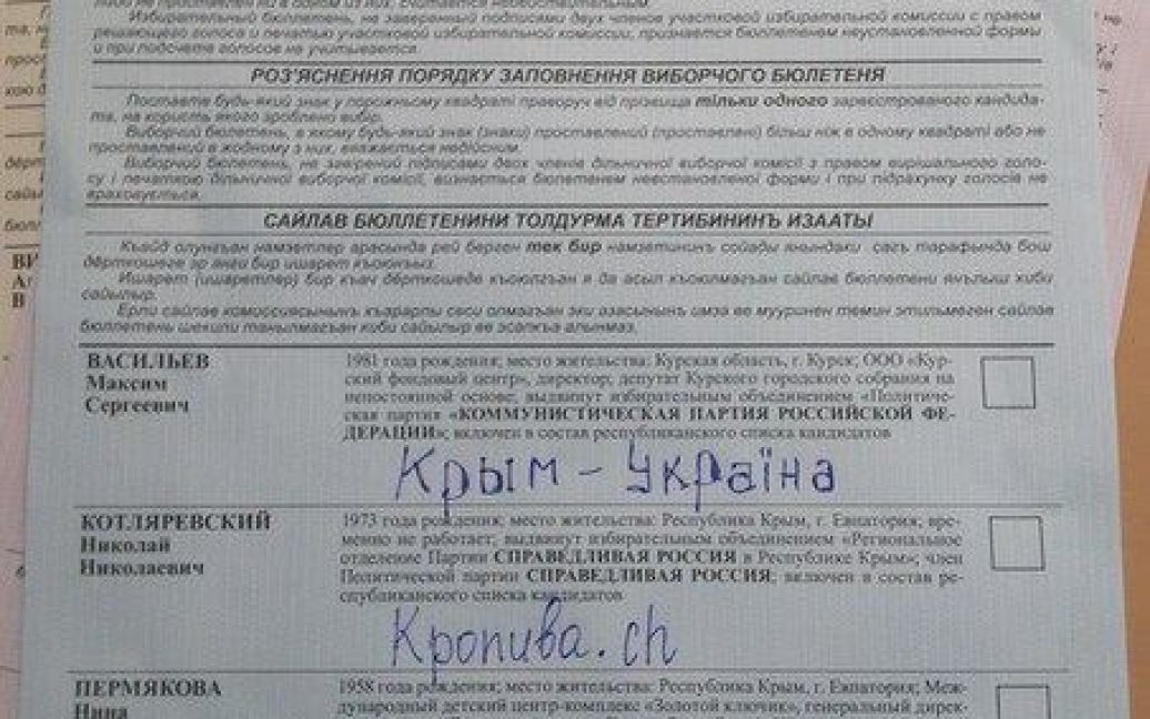 Бюллетени на "выборах" в Крыму / © facebook.com/namatullaev