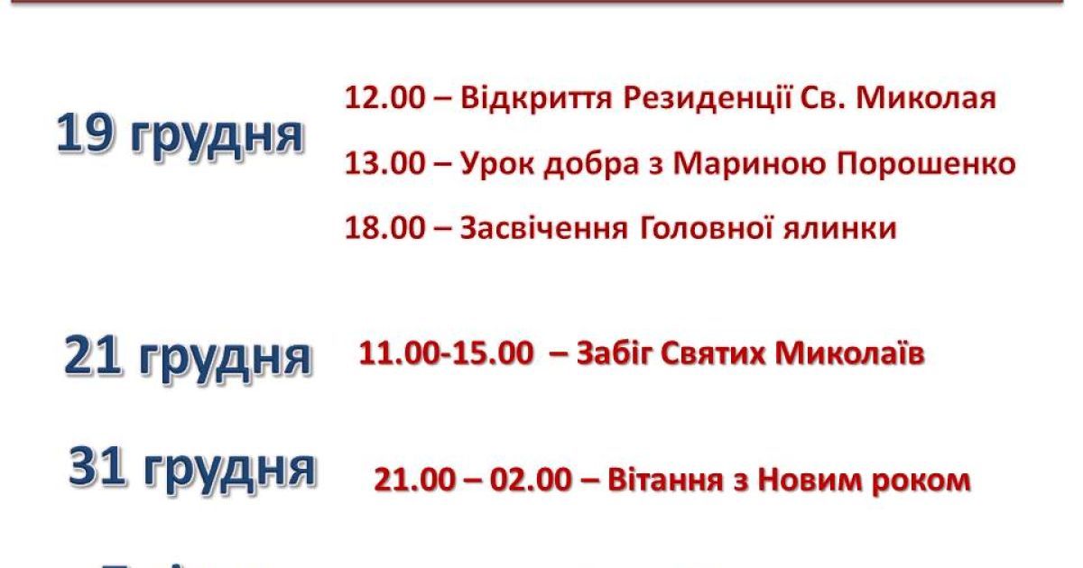 План основных новогодних и рождественских мероприятий в Киеве