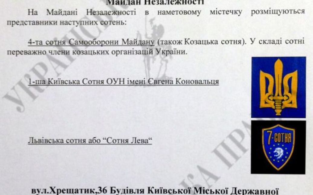 Список объектов, в которых размещается "Правый сектор" / © Украинская правда