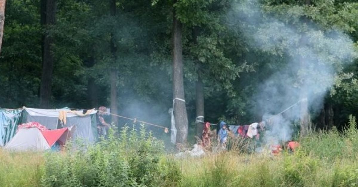 На берегу небольшого водоема цыгане поставили десять летних палаток