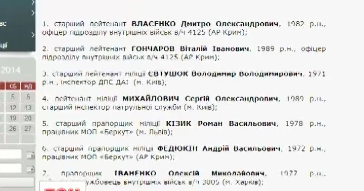 В милиции обнародовали траурный список погибших коллег