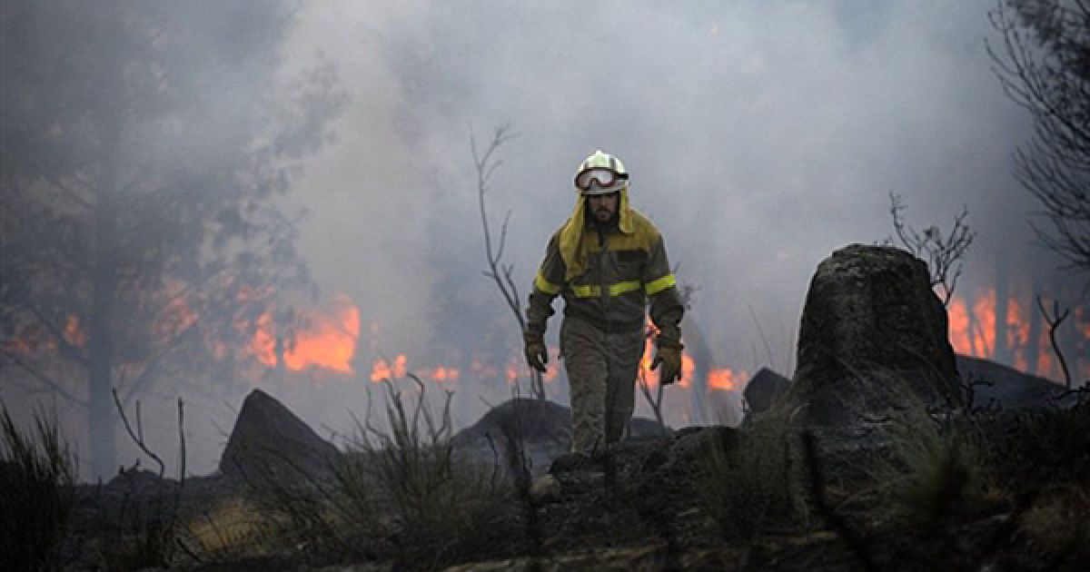 Чоловік йде по згорілому лісу у Масіде. Іспанію накрила хвиля лісових пожеж. / © AFP